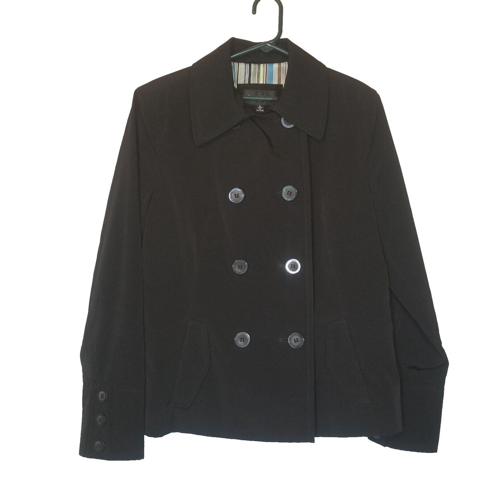 Braetan Black Women's‎ Lightweight Double Breasted Lined Rain Coat  Size Large